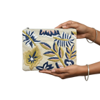 Embroidered Raffia Pouch Bag
