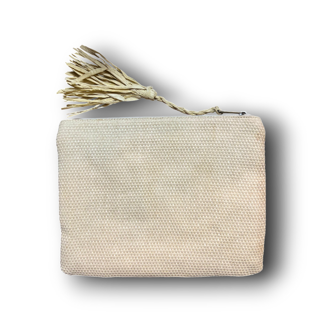 Embroidered Raffia Pouch Bag