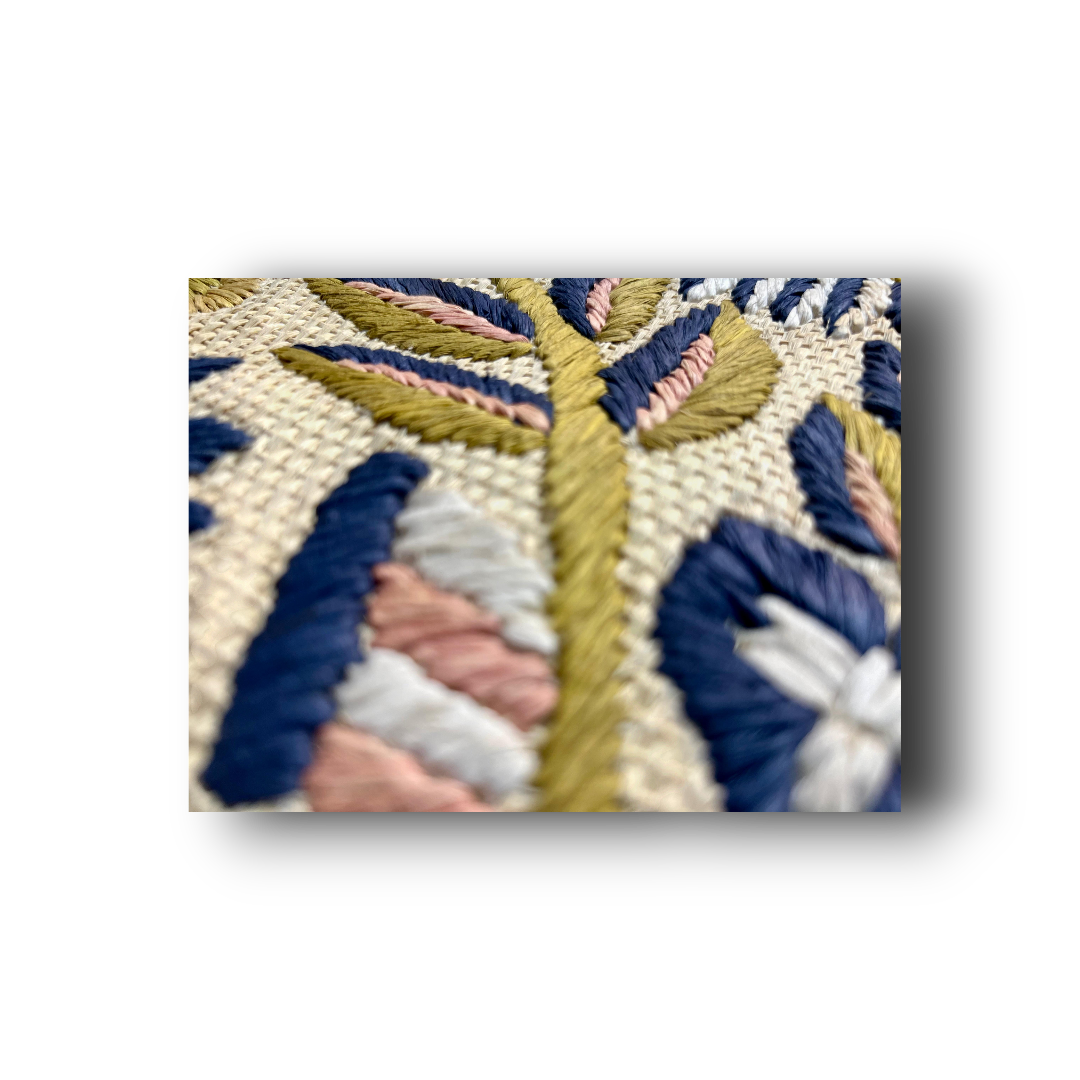 Embroidered Raffia Pouch Bag