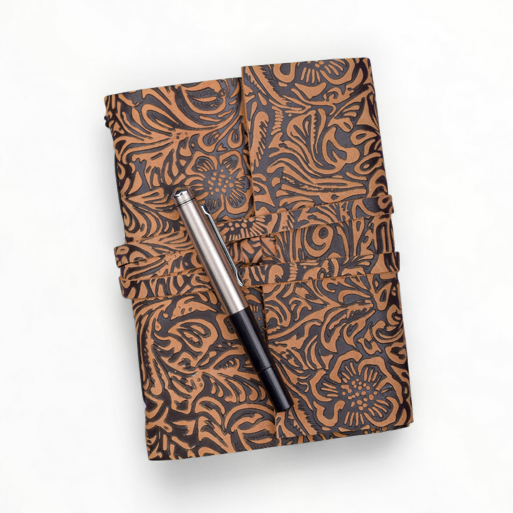 Tan Floral Leather Journal