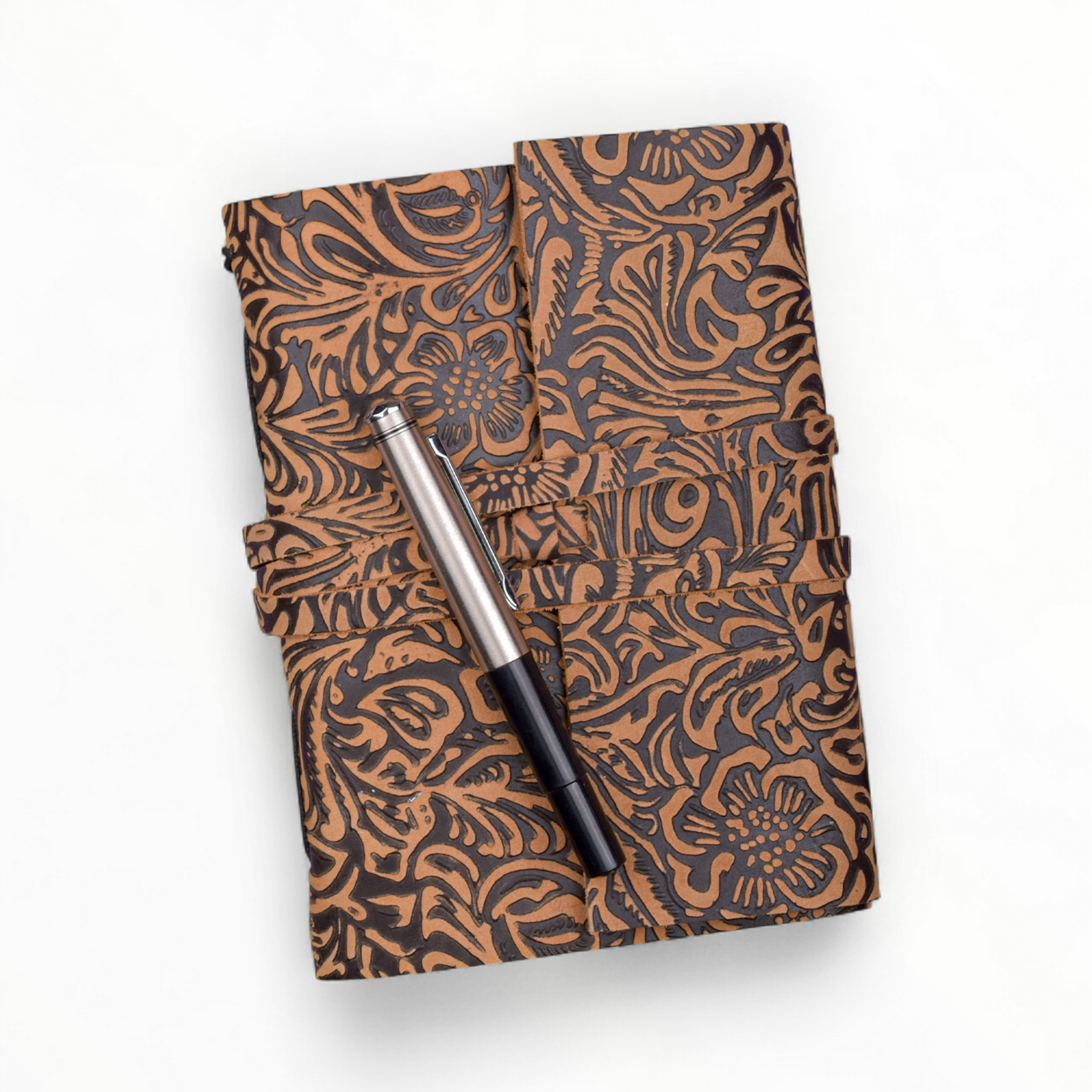 Tan Floral Leather Journal