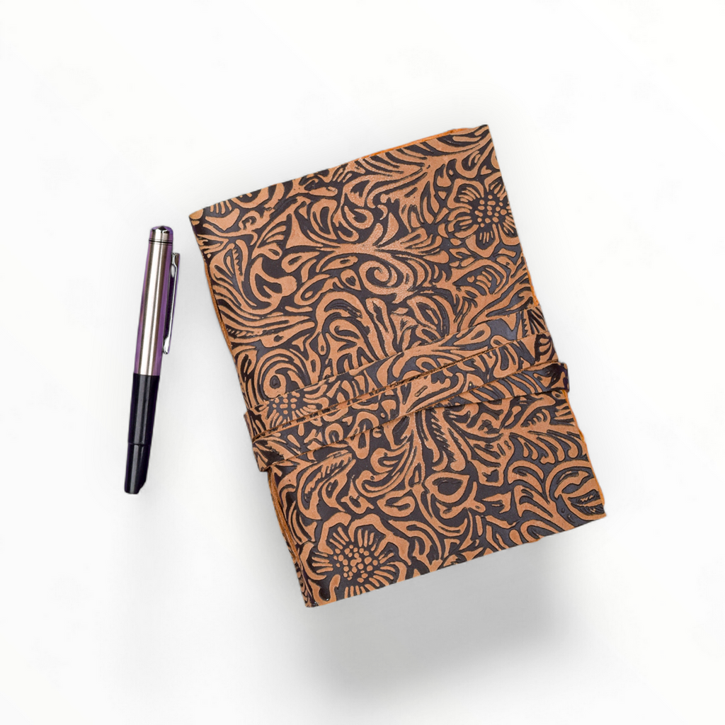 Tan Floral Leather Journal