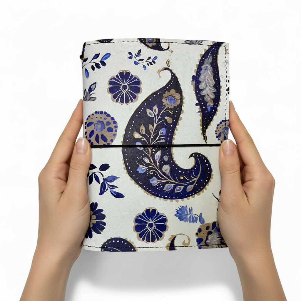 Blue Paisley Full Grain Leather Travel Journal - Refillable | Kanhakrit