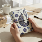 Blue Paisley Full Grain Leather Travel Journal - Refillable | Kanhakrit