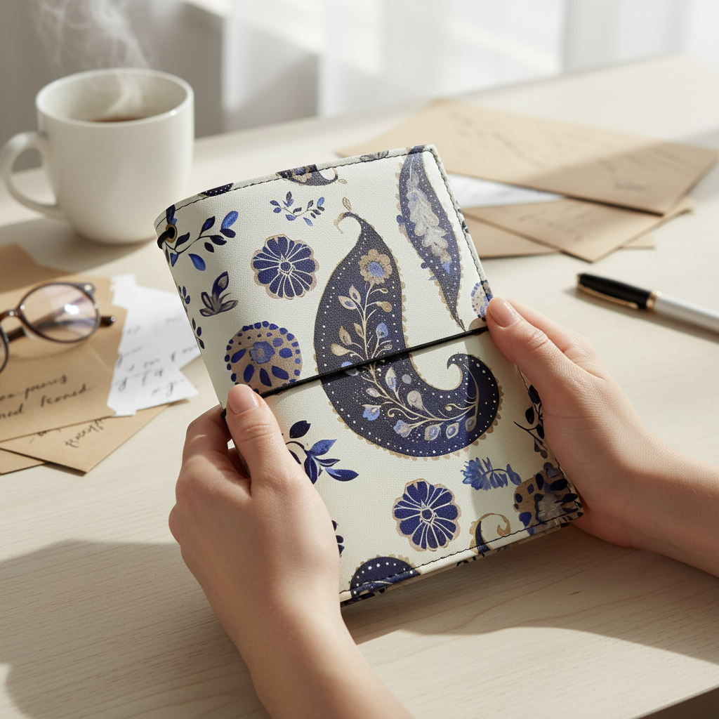 Blue Paisley Full Grain Leather Travel Journal - Refillable | Kanhakrit