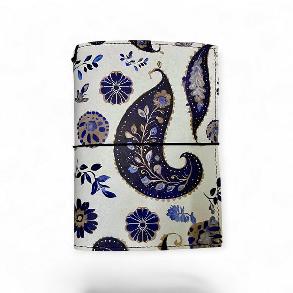 Blue Paisley Full Grain Leather Travel Journal - Refillable | Kanhakrit