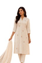 Off White Embroidered Kurta for Women
