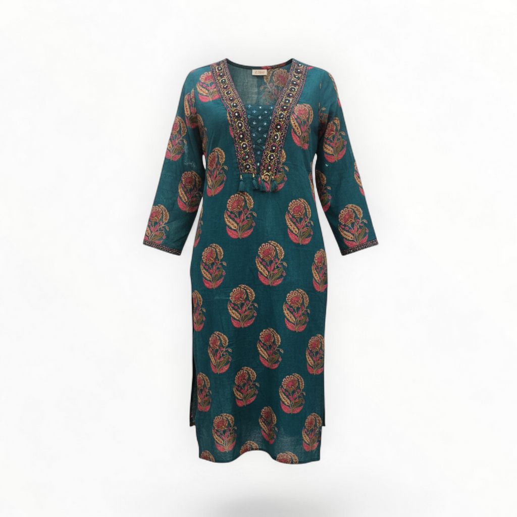 Teal Floral Kurti